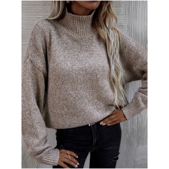 BellanBlue Sweaters - Cozy Tan Khaki Mock Neck Oversized Knit Sweater